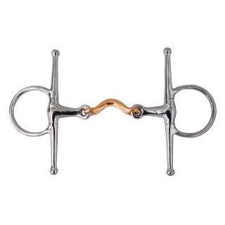 Snaffle with cheeks, stainless steel, double jointed, copper mouthpiece 13,5cm