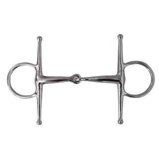 Snaffle with cheeks, stainless steel, jointed mouthpiece 13,5cm